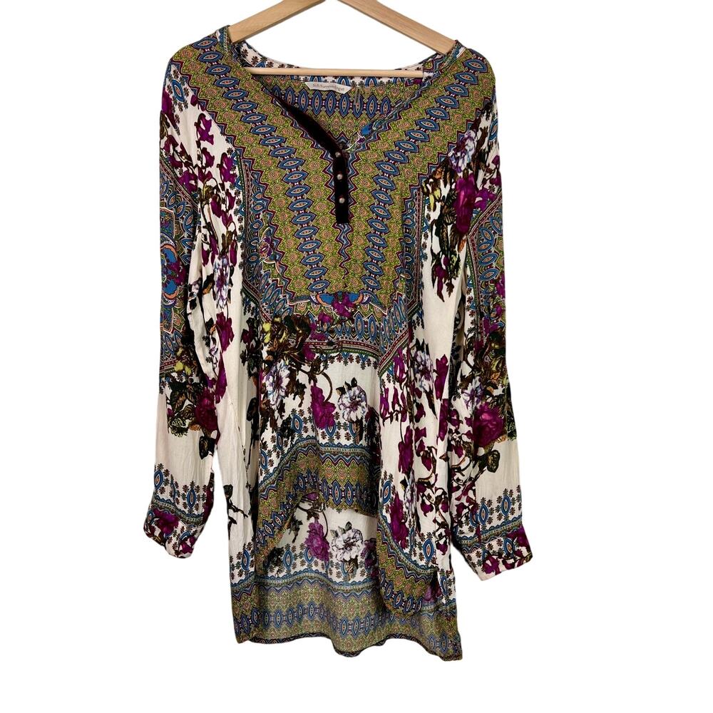 Soft Surroundings Paloma Bohemian Paisley Floral Velvet Trim Tunic Artsy Medium‎